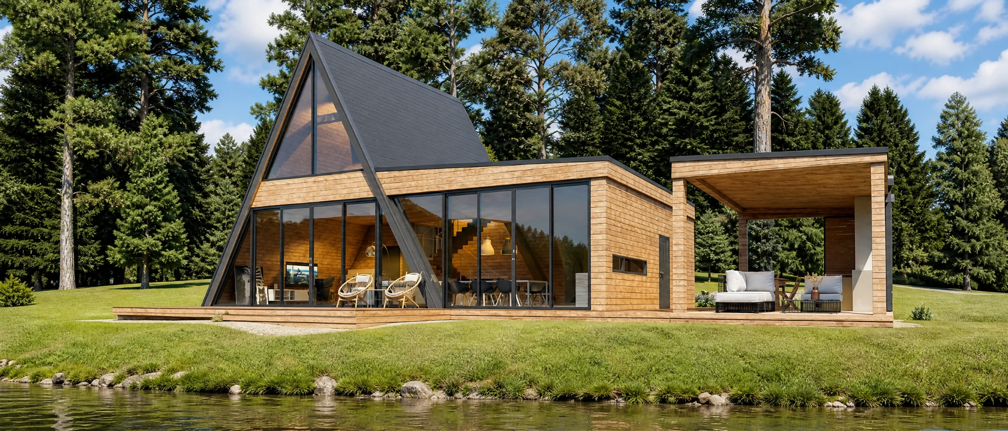 A-Frame Dora woodland frontal architectural visualization