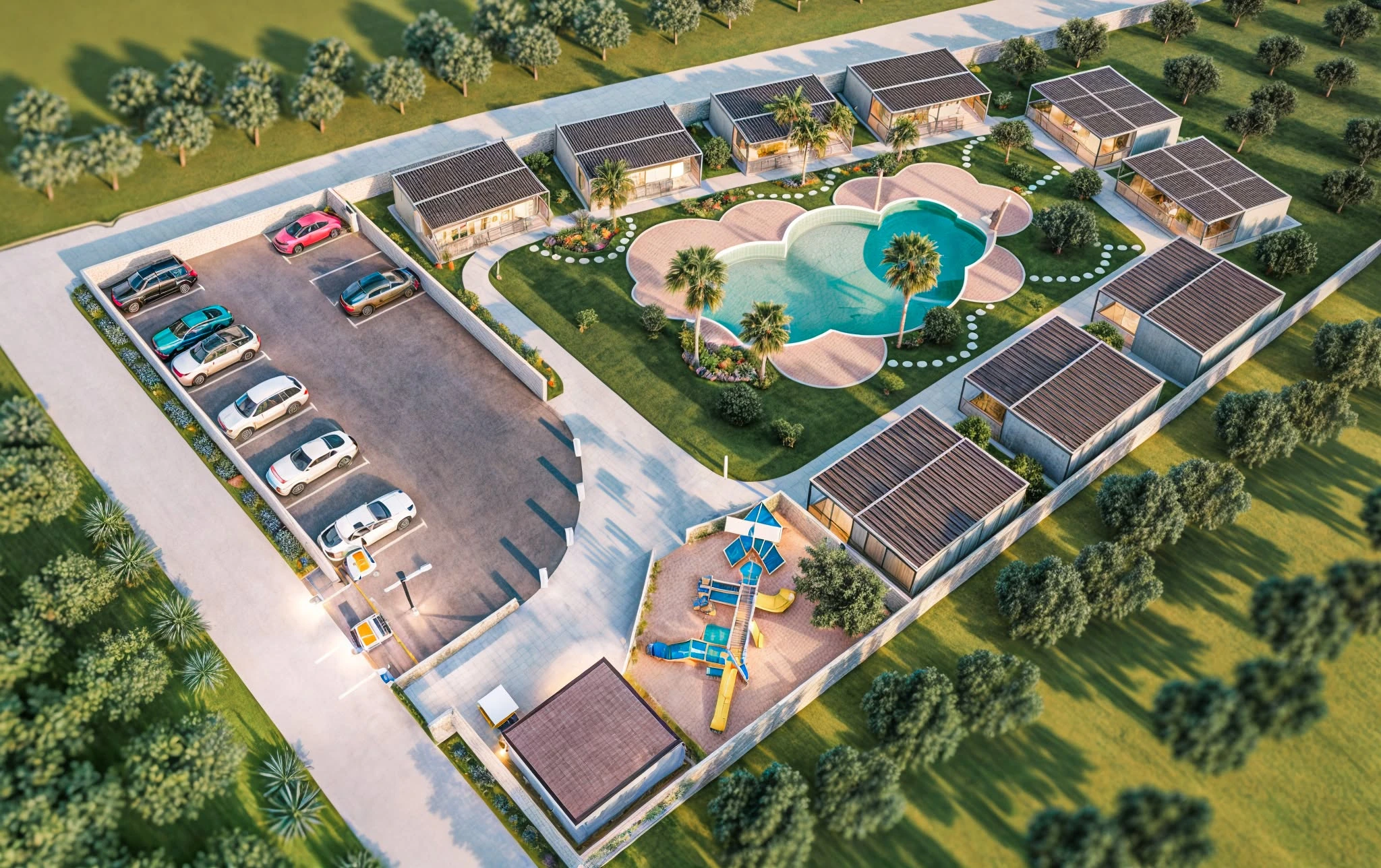 Medulin resort masterplan with family pool and playground