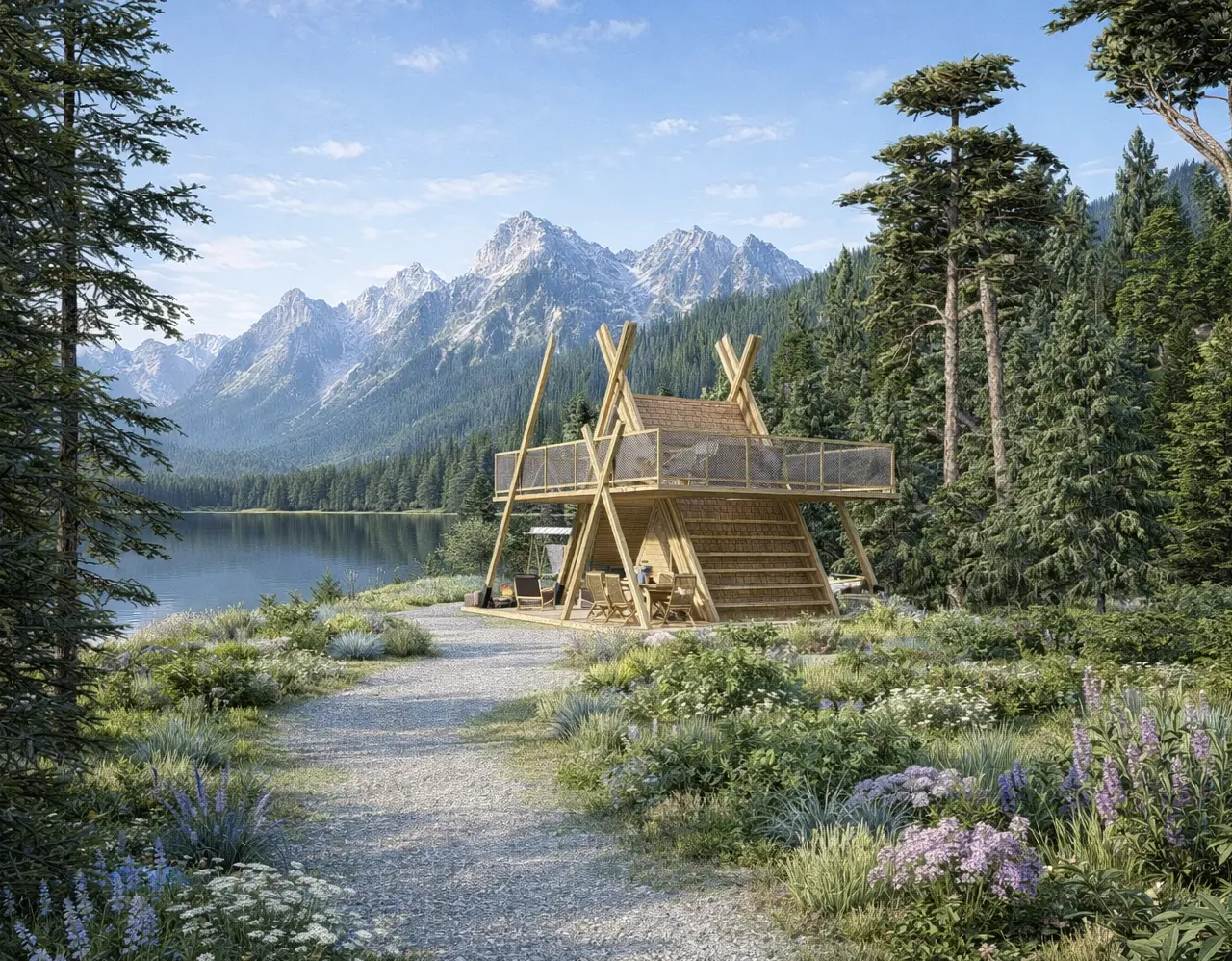 ANA Glamping Tower in a lakeside alpine landscape