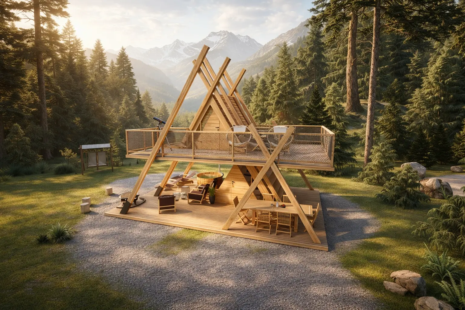ANA Glamping Tower in warm golden-hour light