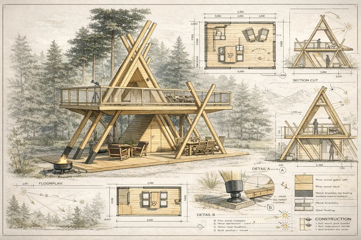 Technical presentation board for ANA Glamping Tower
