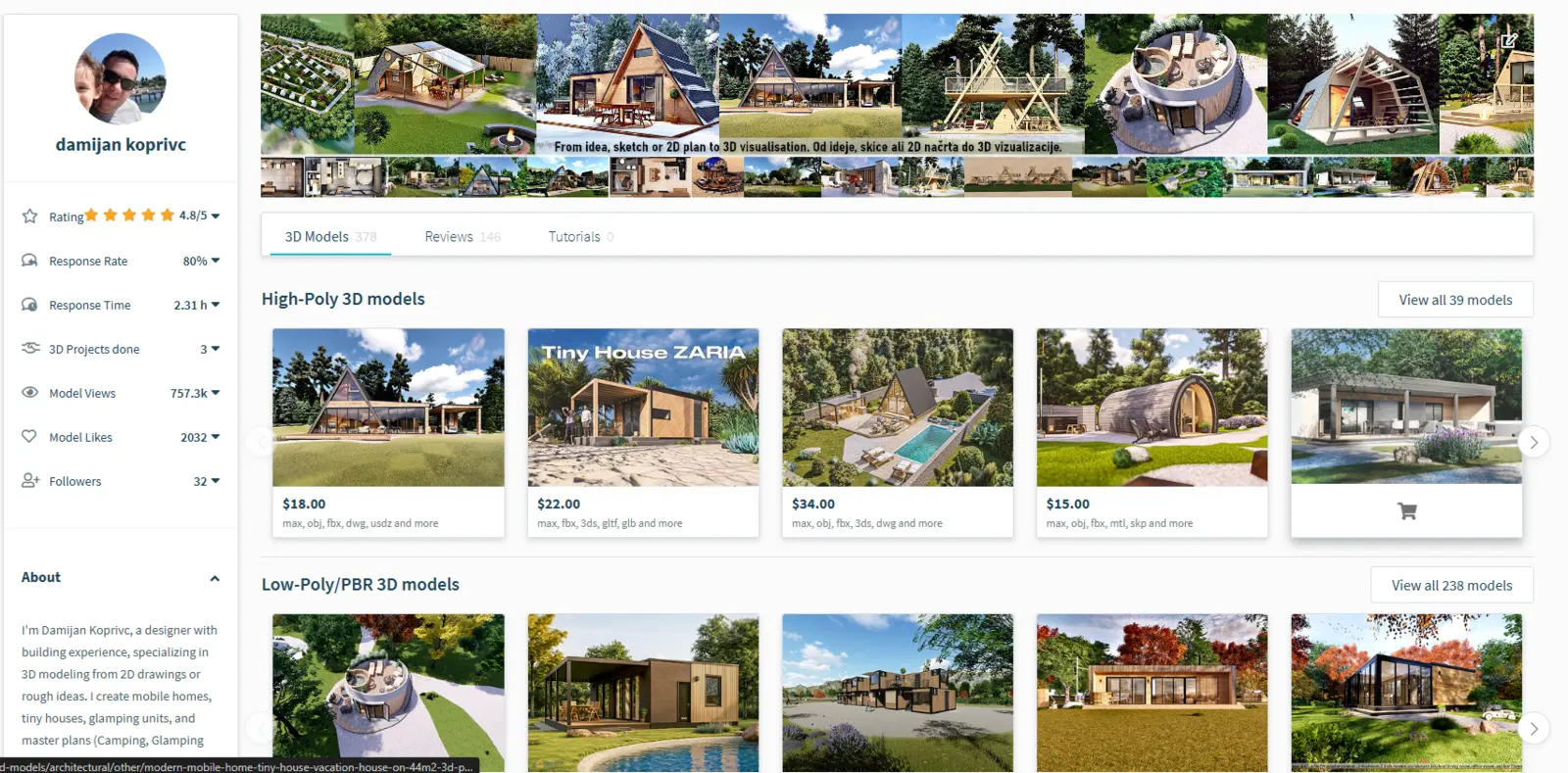 Damijan Koprivc architectural 3D model portfolio on CGTrader