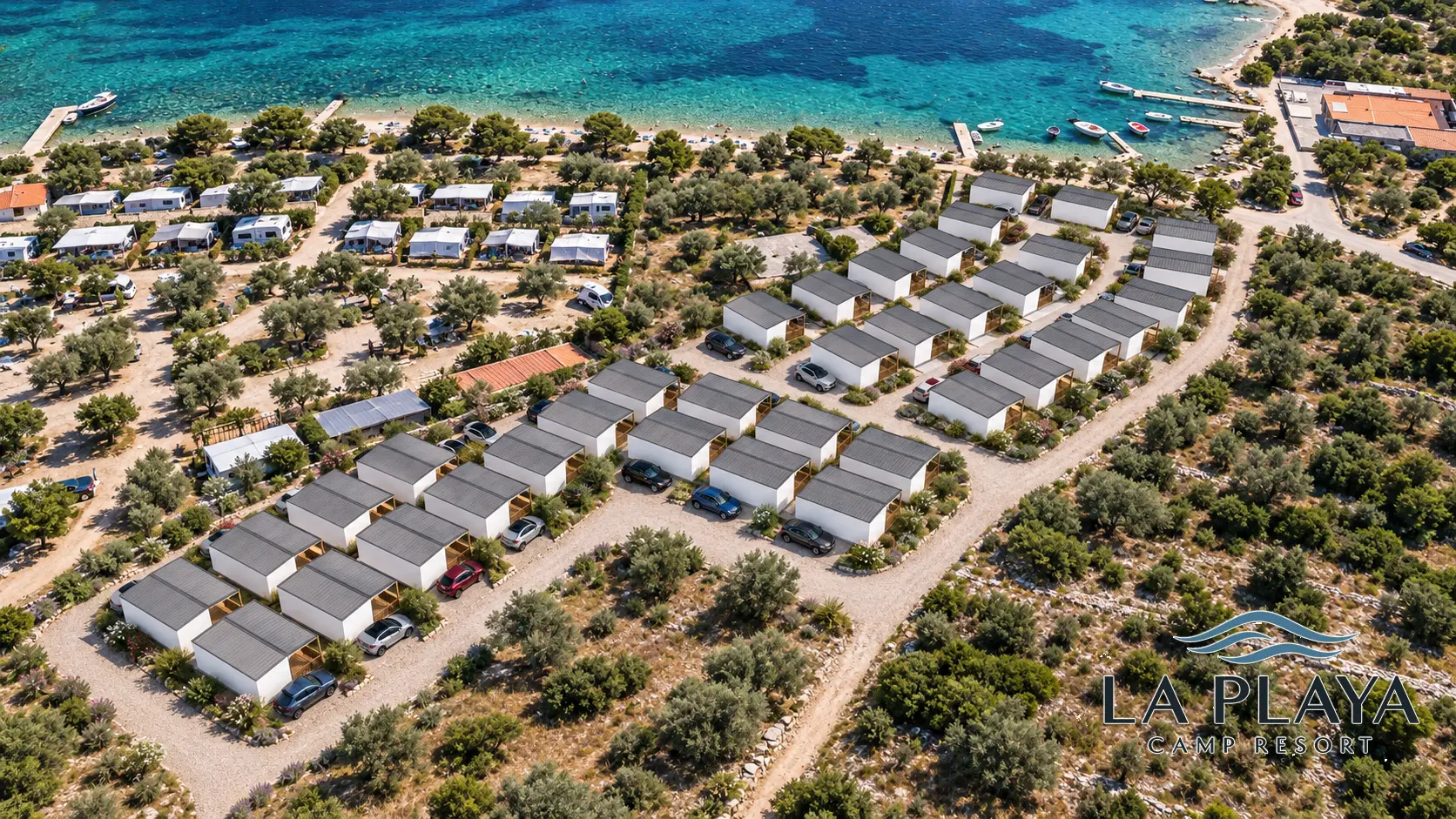 Top-down site context of La Playa Camp Resort beside the sea