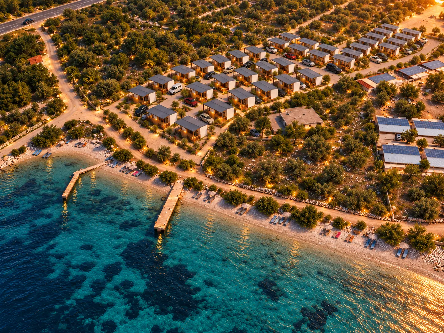 La Playa Camp Resort sunset aerial panorama